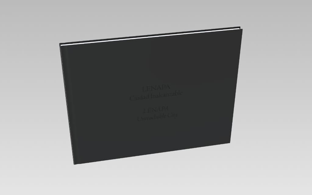 Lenâpa: Unreachable City—mockup of the clothbound cover in matte black with subtle titling.